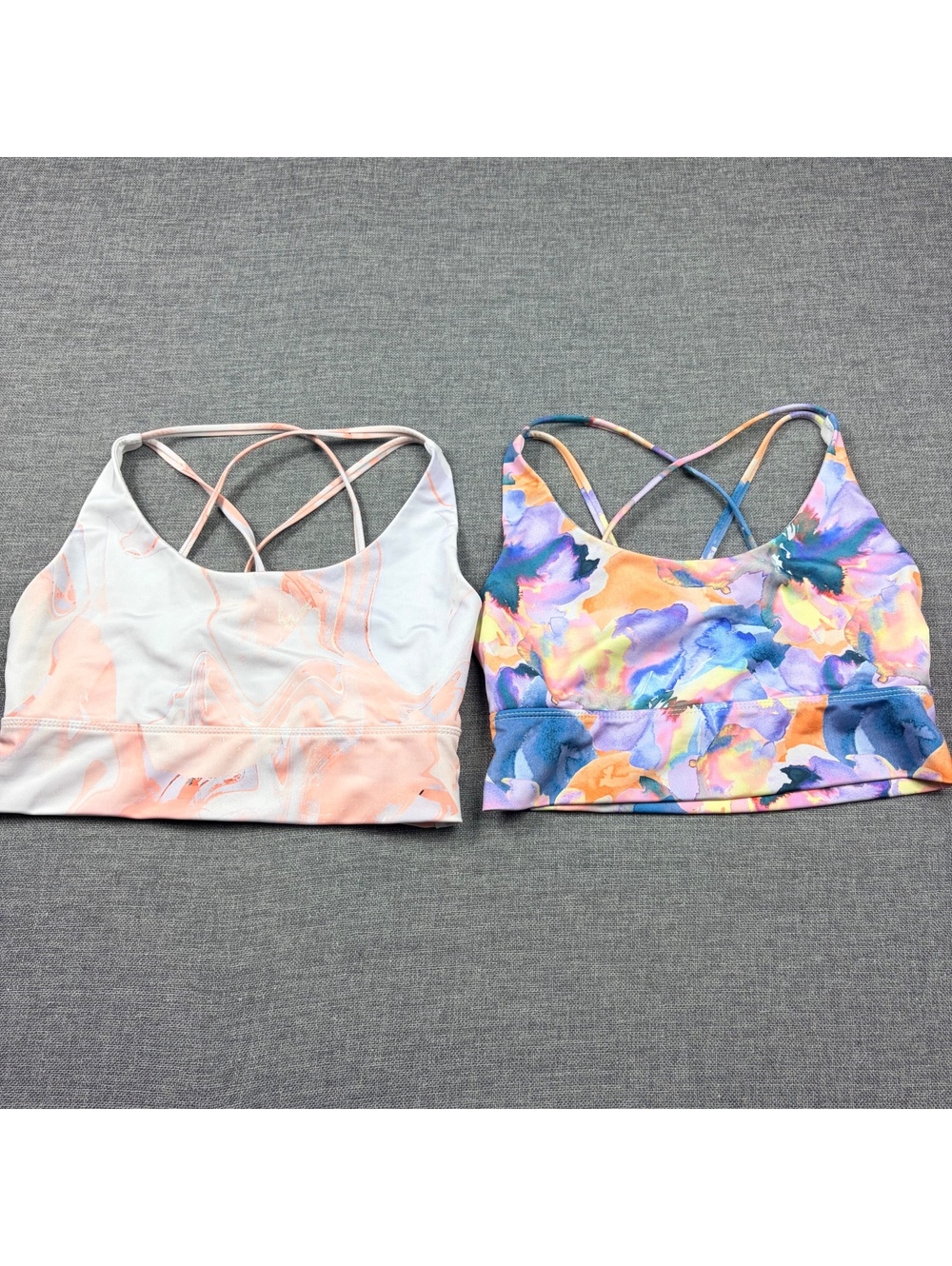 Onzie Women's Strappy Sports Bras Set of 2, Pink Marble & Watercolor Print M/L